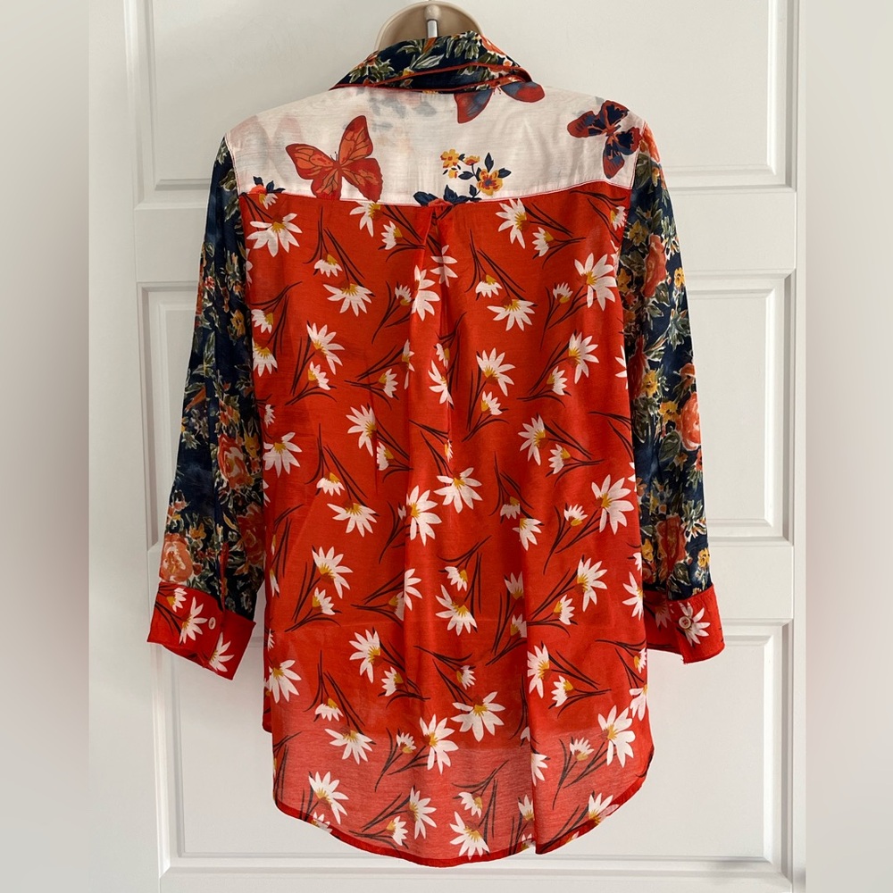 Multiples Floral Patchwork Button Up Blouse Shirt… - image 7